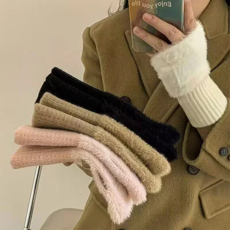 Plush Cozy Fingerless Gloves for Women